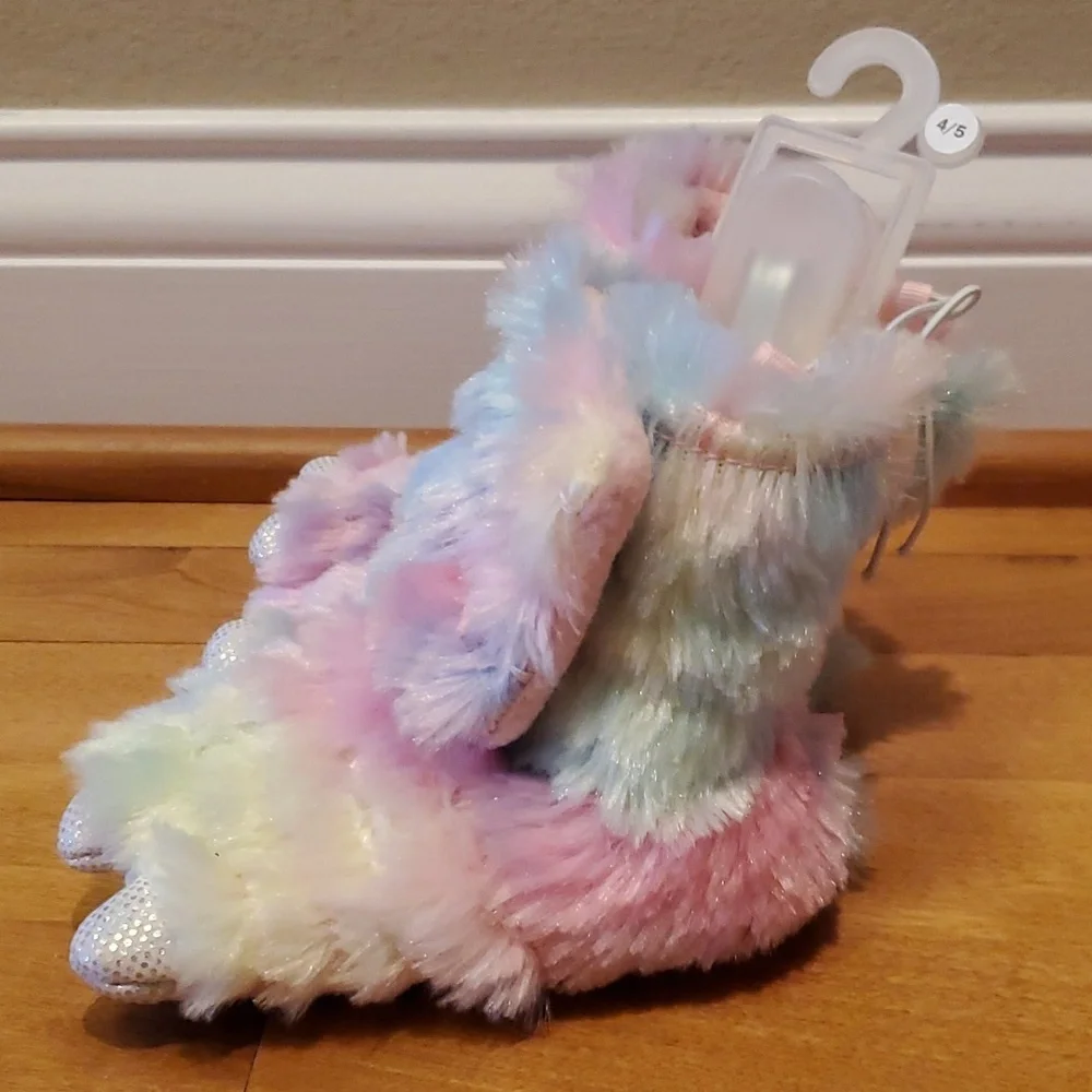 Baby Girls Falls Creek Rainbow Monster Slippers Size 4/5 Fur Claws NWT